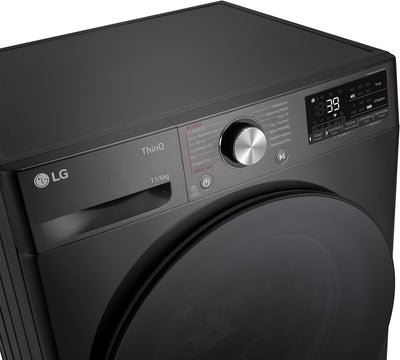 LG W4WR70E6YB, Frontlader-Waschtrockner 11 - 6 kg, Klasse A/D, 60x62x85 cm, Wi-Fi, AI Direct Drive, Tiefenreinigung mit Dampf, TurboWash 360, Große Kapazität, Außentür aus gehärtetem Glas, Schwarz