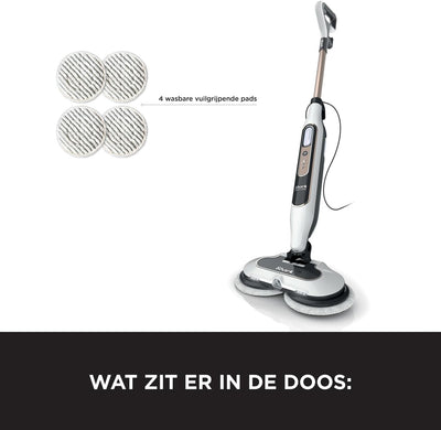 Shark Dampfreiniger, automatischer Dampfbesen mit Steam Blaster, 2 rotierende Power Pads, 3 Dampfstufen, desinfiziert, entfernt Flecken und Schmutz, für versiegelte Hartböden, weiß und grau S8201EU