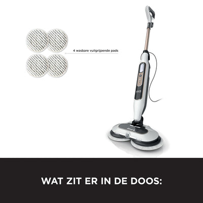 Shark Dampfreiniger, automatischer Dampfbesen mit Steam Blaster, 2 rotierende Power Pads, 3 Dampfstufen, desinfiziert, entfernt Flecken und Schmutz, für versiegelte Hartböden, weiß und grau S8201EU