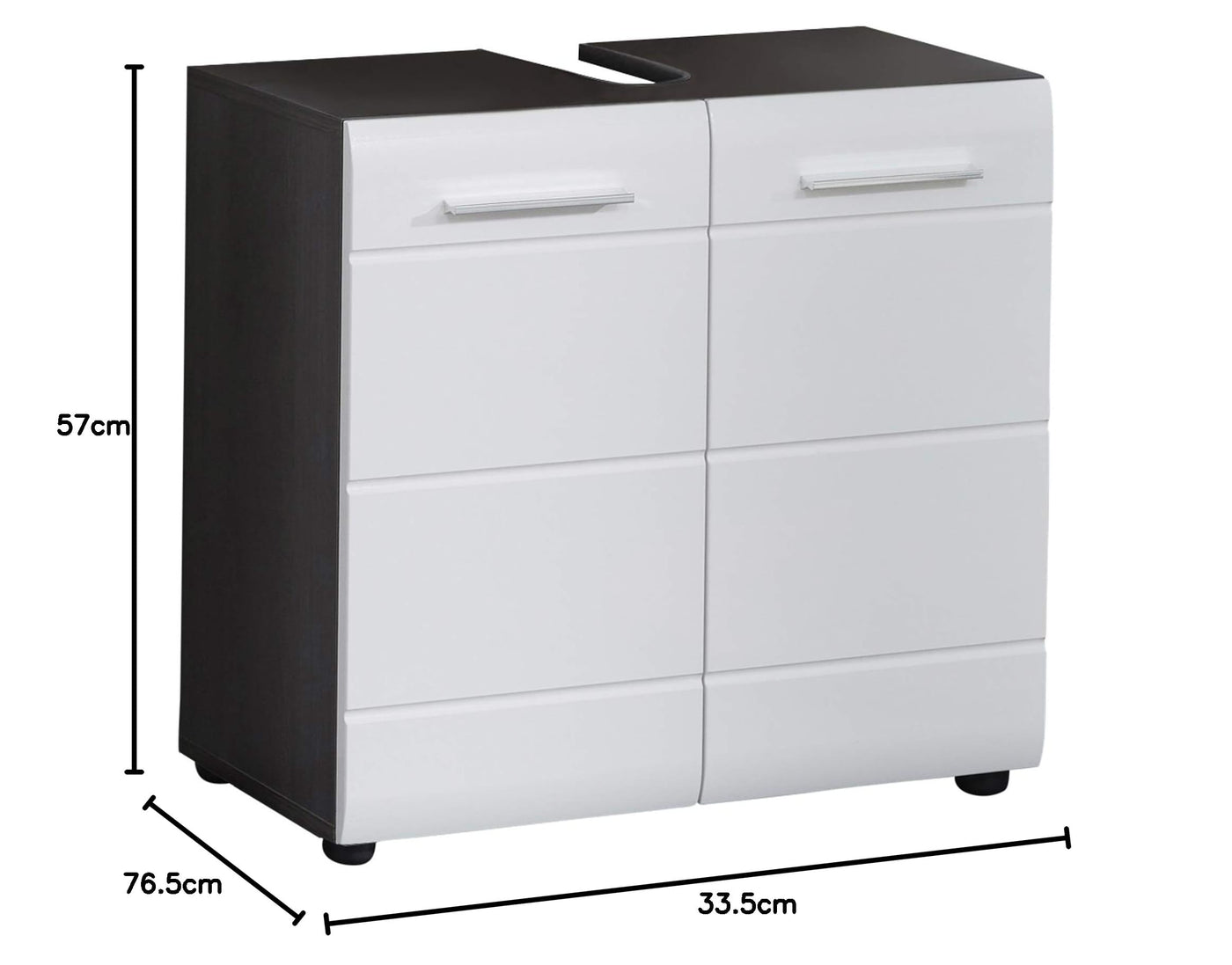 trendteam smart living - Waschbeckenunterschrank Unterschrank - Badezimmer - Line - Aufbaumaß (BxHxT) 60 x 57 x 31 cm - Farbe Sardegna Rauchsilber mit Weiß Hochglanz - 189830103