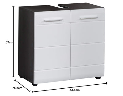 trendteam smart living - Waschbeckenunterschrank Unterschrank - Badezimmer - Line - Aufbaumaß (BxHxT) 60 x 57 x 31 cm - Farbe Sardegna Rauchsilber mit Weiß Hochglanz - 189830103