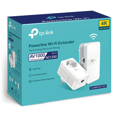 TP-Link WLAN Powerline Adapter Set TL-WPA7617 KIT(Dualband WLAN 1200 Mbit/s, AV1000 Powerline,Wifi Clone, MU-MIMO, 2 Gigabit Ports, Plug&Play, ideal für HD-Streaming, App Kontrolle)weiß