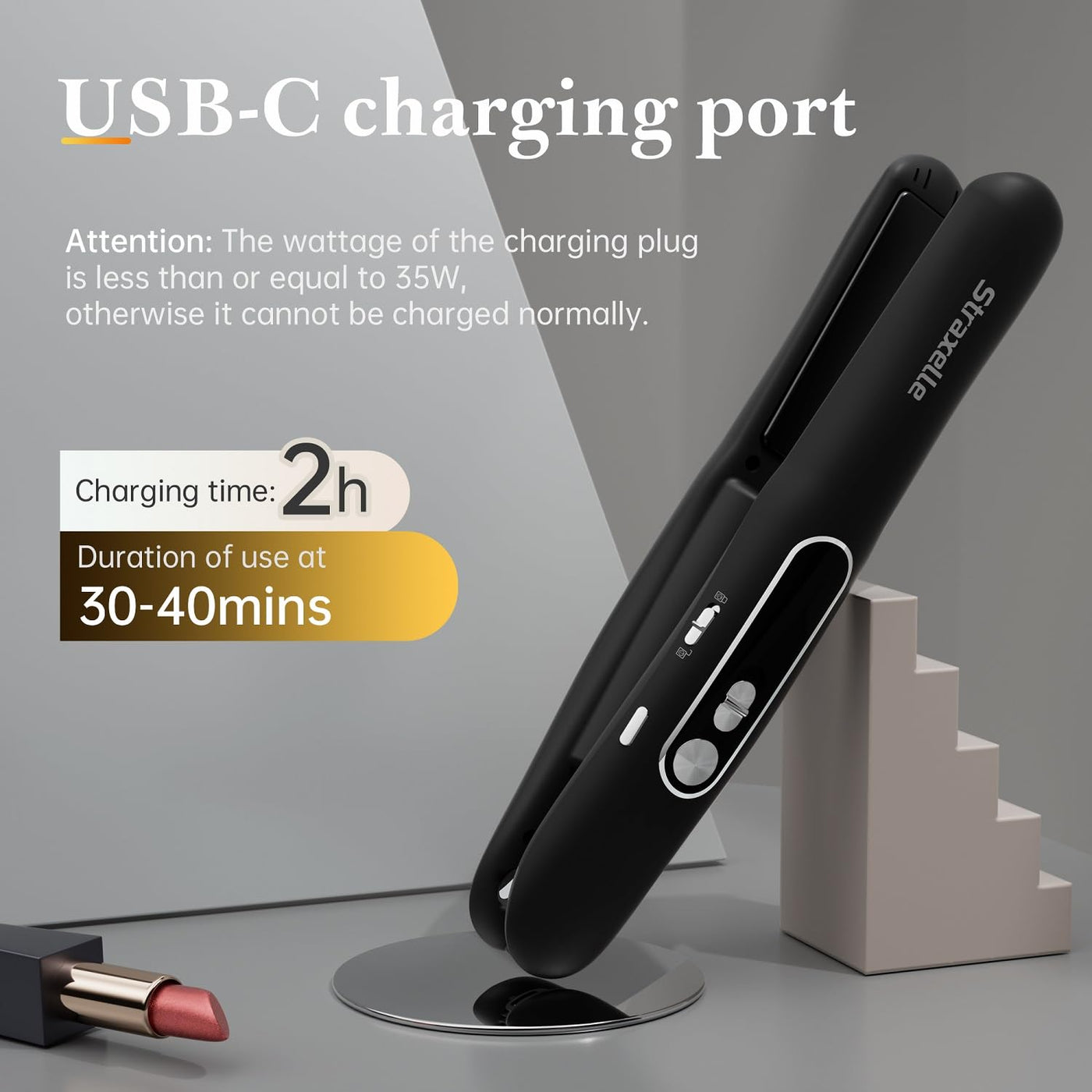 Straxelle Mini Glätteisen Kabellos 2 in 1 Glätteisen Locken und Glätten mit 5000mAh ReiseGlätteisen 3 Einstellbare Temperaturen 175°C-215°C mit LED-Anzeige für Frauen Männer (Schwarz)