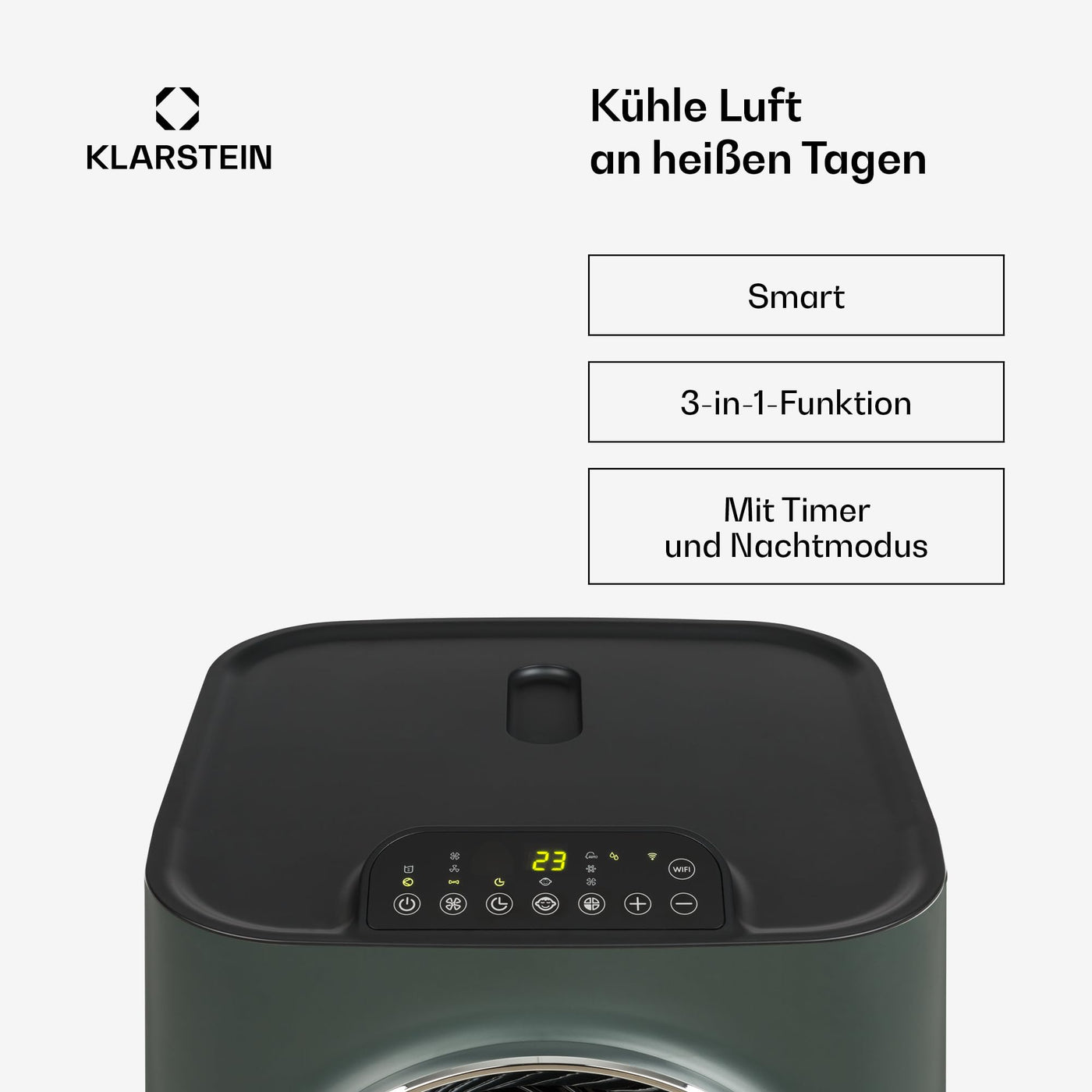 Klarstein Mobile Klimaanlage mit Abluftschlauch, 5-in-1 Klimagerät, Ventilator, Luftentfeuchter, Luftreiniger & Nachtmodus, App-Steuerung, Kleine & Portable Klimaanlage für Wohnung & Büro, 10000 BTU
