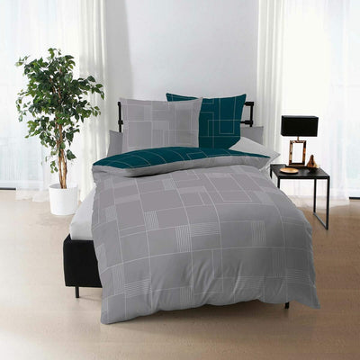 Traumschlaf Biber Bettwäsche Uptown smaragd, 1 Bettbezug 155 x 220 cm + 1 Kissenbezug 80 x 80 cm
