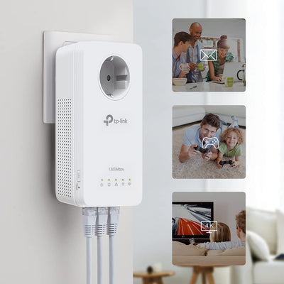TP-Link WLAN Powerline Adapter Set TL-WPA8631P KIT(Dualband 1200Mbit/s, AV1300 , Steckdose, Wifi Clone, MU-MIMO, 4 Gigabit Ports, Plug&Play, ideal für HD-Streaming, App Kontrolle)weiß
