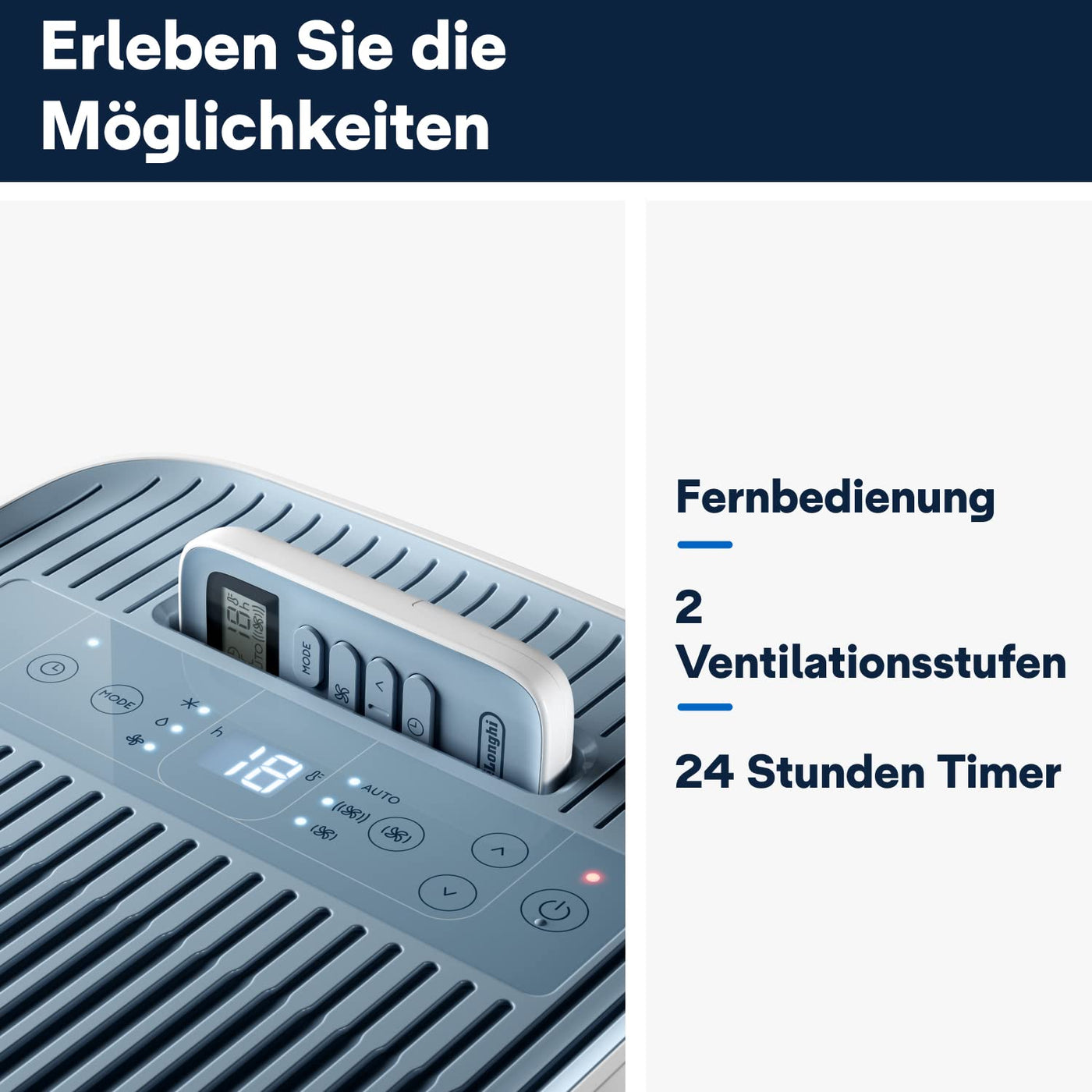 De'Longhi Pinguino Compact ES72 YOUNG, Mobiles Klimagerät, 8.300 BTU/h, für Räume bis zu 60m3, Entfeuchtungsfunktion, 24-Stunden-Timer, Energieeffizienzklasse A, Weiß