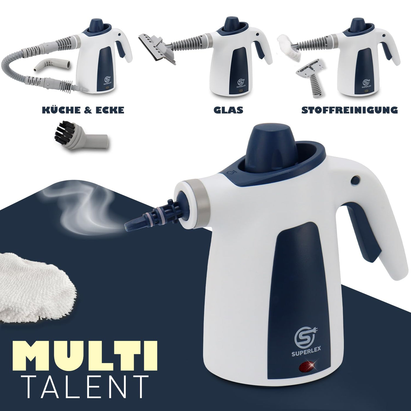 Superlex 10-in-1 Dampfreiniger Handgerät für die Reinigung, Tragbarer Handdampfreiniger 3,5 bar Dampfdruck, Hochdruckreiniger für Teppiche, Vorhänge, Küche Steam Cleaner