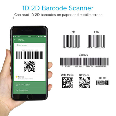 Tragbarer Ring 1D 2D QR-Barcode-Scanner, tragbarer drahtloser Finger-Mini-Barcode-Leser Kompatibel mit Windows, Mac OS, Android 4.0+, iOS-Unterstützung Scannen Sie QR PDF417 DataMatrix auf Bildschirm