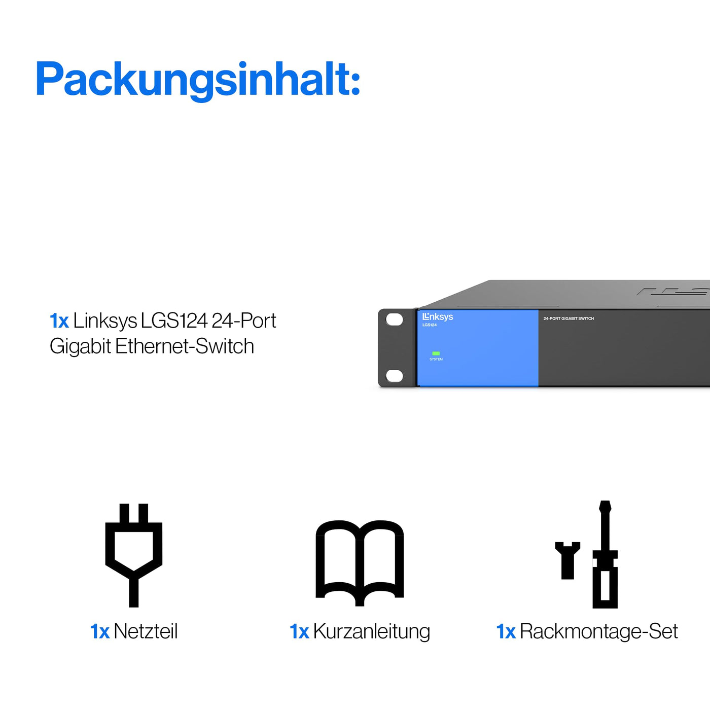 Linksys LGS124-EU 24-Port Unmanaged Gigabit-Netzwerk-Switch – Ethernet-Switch/Hub mit Metallgehäuse, Splitter – Platzierung an der Wand oder auf dem Schreibtisch im Büro oder zu Hause, Plug-and-Play