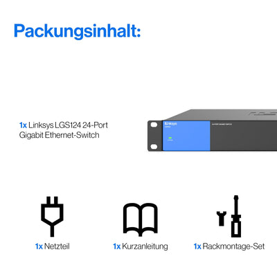 Linksys LGS124-EU 24-Port Unmanaged Gigabit-Netzwerk-Switch – Ethernet-Switch/Hub mit Metallgehäuse, Splitter – Platzierung an der Wand oder auf dem Schreibtisch im Büro oder zu Hause, Plug-and-Play