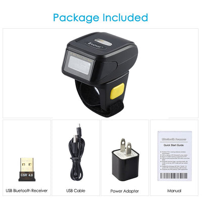 Tragbarer Ring 1D 2D QR-Barcode-Scanner, tragbarer drahtloser Finger-Mini-Barcode-Leser Kompatibel mit Windows, Mac OS, Android 4.0+, iOS-Unterstützung Scannen Sie QR PDF417 DataMatrix auf Bildschirm