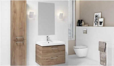 VBChome Waschtischunterschrank 60 cm Waschbecken mit Unterschrank 2 Schubladen Nussbaum Badmöbel weiß Hochglanz Badezimmermöbel hängend