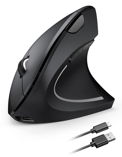 TECKNET Wiederaufladbar Ergonomische Maus Kabellos, 2.4G Optische Vertikale Maus Ergonomisch, 5 Einstellstufen bis 4800DPI, Leise Wireless Vertical Mouse mit 6 Tasten für Laptop, PC, Windows, Mac OS