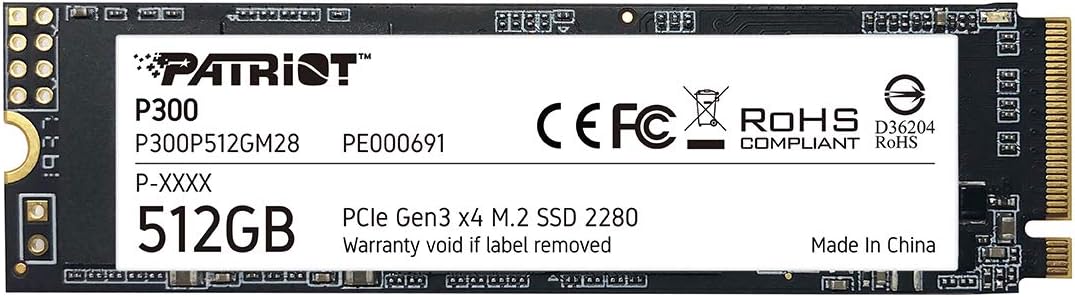 Patriot P300 512GB Interne SSD - NVMe PCIe Gen 3x4 - M.2 2280 - Solid State Drive - P300P512GM28