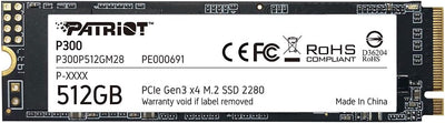Patriot P300 512GB Interne SSD - NVMe PCIe Gen 3x4 - M.2 2280 - Solid State Drive - P300P512GM28