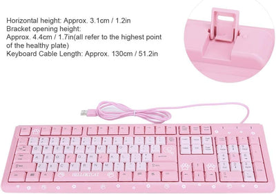 Sxhlseller 104 Tasten USB Wired Keyboard, QWERTY Ultra Thin Cartoon Computer Keyboard, wasserdichte Universal Mechanische Tastatur für Home Business Office Game(Rosa)