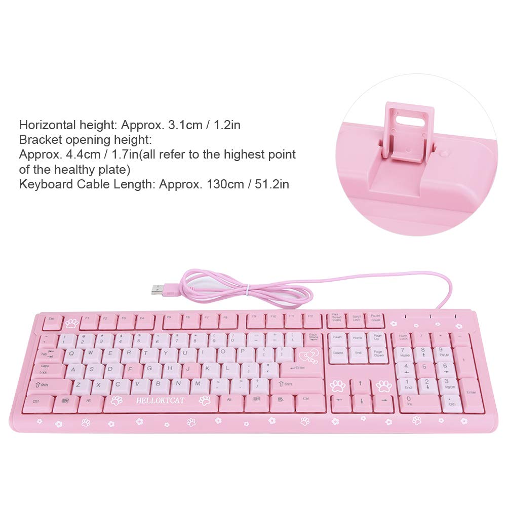 Sxhlseller 104 Tasten USB Wired Keyboard, QWERTY Ultra Thin Cartoon Computer Keyboard, wasserdichte Universal Mechanische Tastatur für Home Business Office Game(Rosa)