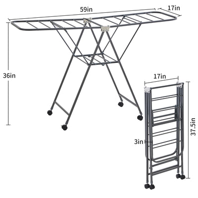 Kaixin Rabbit Zusammenklappbarer Wäscheständer，Und Habe 18 stangen，Räder können festgestellt Werden，Wäscheständer aus Metall，Rostschutzbehandlung，Kann drinnen und draußen verwendet Werden
