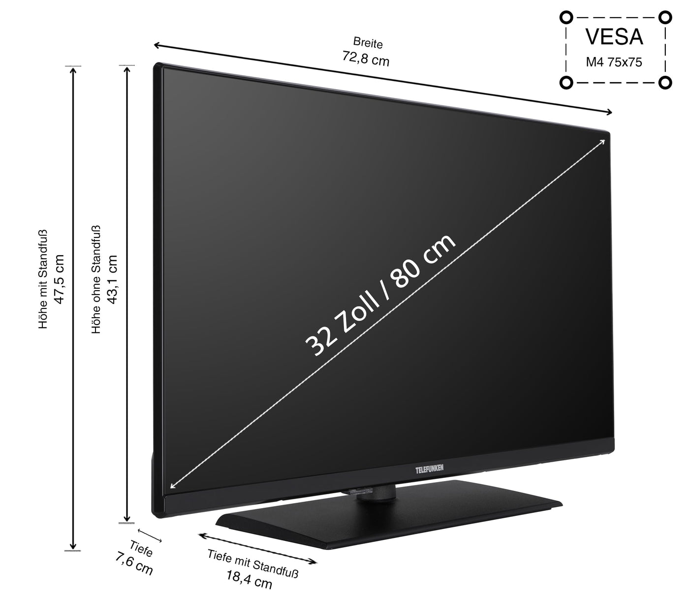 Telefunken XF32N750M Fernseher 32 Zoll Full HD LED TV mit 80 cm Bildschirmdiagonale und integriertem Triple-Tuner, schwarz