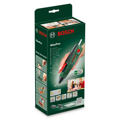 Bosch Akku Heißklebepistole GluePen (Micro USB Ladgerät, 4x Kleber Ultrapower, Karton, 3,6 Volt)