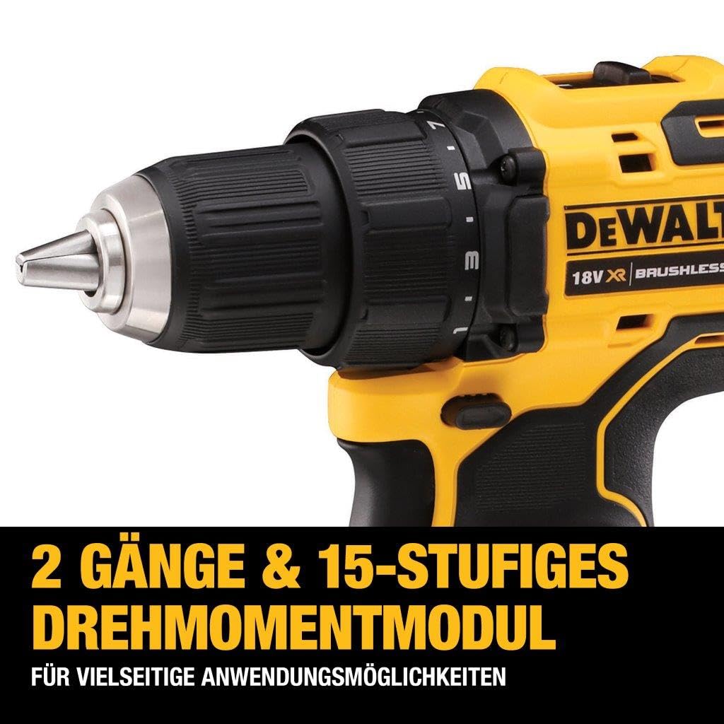 Dewalt 18V XR 2-Gang Akku-Bohrschrauber DCD708D2T (bürstenloses Vollmetall-Getriebe, 13 Mm Vollmetall-Schnellspann-Bohrfutter, LED-Arbeitslicht, Inkl. 2x Akkus, Ladegerät, Gürtelclip, T Stak Box)
