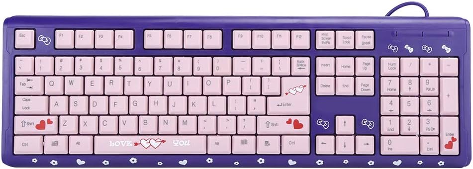 Sxhlseller 104 Tasten USB Wired Keyboard, QWERTY Ultra Thin Cartoon Computer Keyboard, wasserdichte Universal Mechanische Tastatur für Home Business Office Game(Lila Pulver)