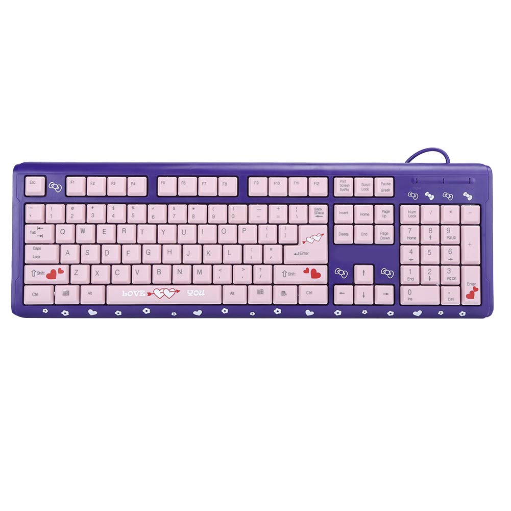 Sxhlseller 104 Tasten USB Wired Keyboard, QWERTY Ultra Thin Cartoon Computer Keyboard, wasserdichte Universal Mechanische Tastatur für Home Business Office Game(Lila Pulver)