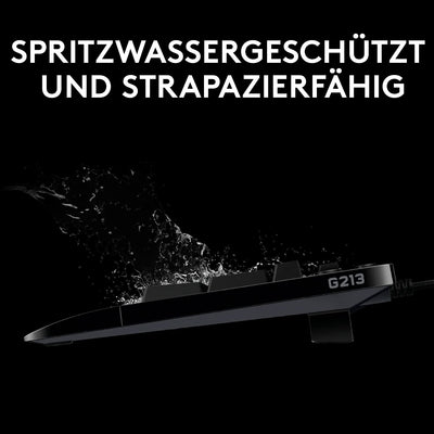 Logitech G213 Prodigy Gaming-Tastatur, RGB-Beleuchtung, Programmierbare G-Tasten, Multi-Media Bedienelemente, Integrierte Handballenauflage, Spritzwassergeschützt, Deutsches QWERTZ-Layout - Schwarz