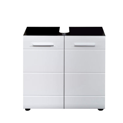 trendteam smart living - Waschbeckenunterschrank Unterschrank - Badezimmer - Line - Aufbaumaß (BxHxT) 60 x 57 x 31 cm - Farbe Sardegna Rauchsilber mit Weiß Hochglanz - 189830103