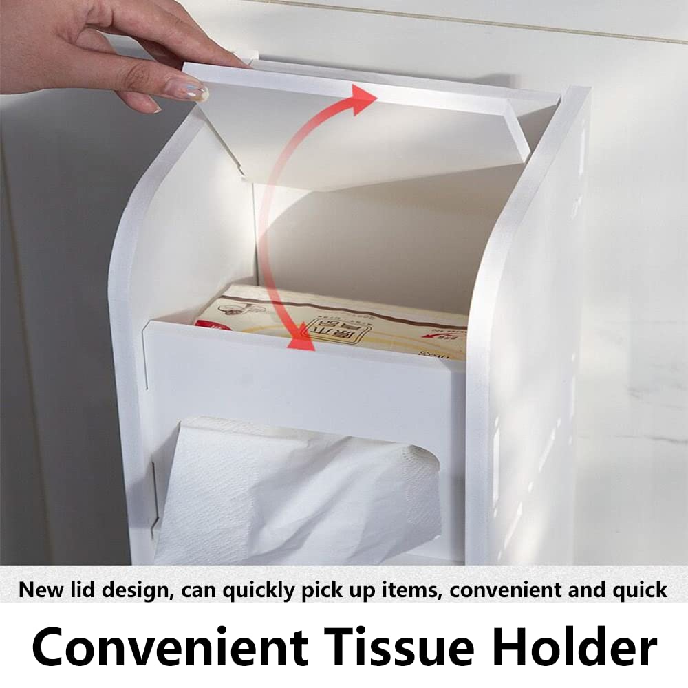 Toilettenschrank mit Toilettenpapierhalter, Badezimmerschrank Bad Hochschrank Badschrank Schmal, 81cm Freistehender Badezimmerschrank mit Ablagefach, 2 Fächer & Schublade, L16CM x W17CM x H81CM