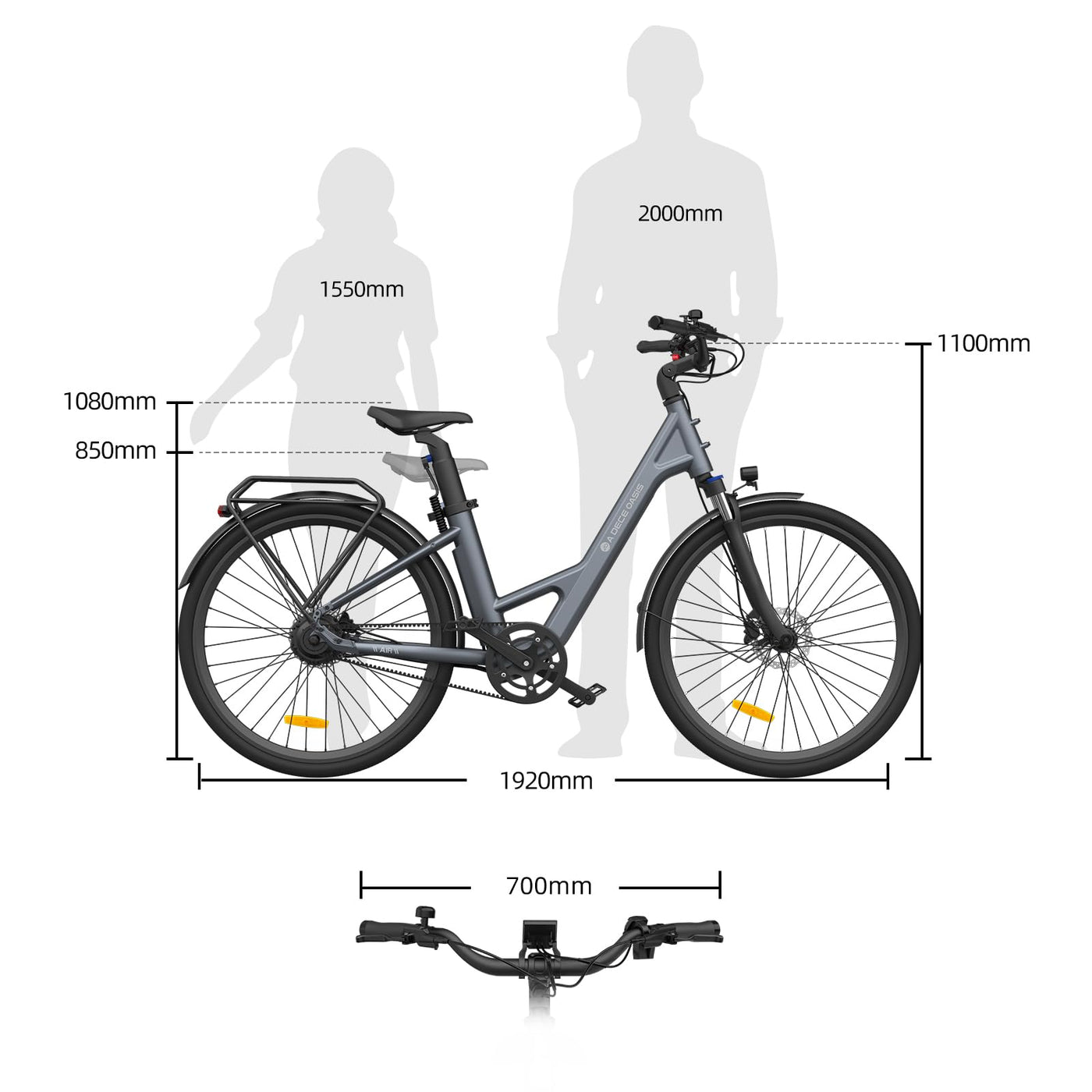 ADO E-Bike Air28 Pro Elektrofahrrad,Pedelec Riemenantrieb,Citybike,e Bike 28 Zoll, 1 Gang, Automatikschaltung, Heckmotor, Gepäckträger, ebike Damen/Herren (Gray)
