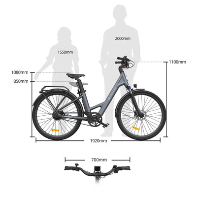 ADO E-Bike Air28 Pro Elektrofahrrad,Pedelec Riemenantrieb,Citybike,e Bike 28 Zoll, 1 Gang, Automatikschaltung, Heckmotor, Gepäckträger, ebike Damen/Herren (Gray)