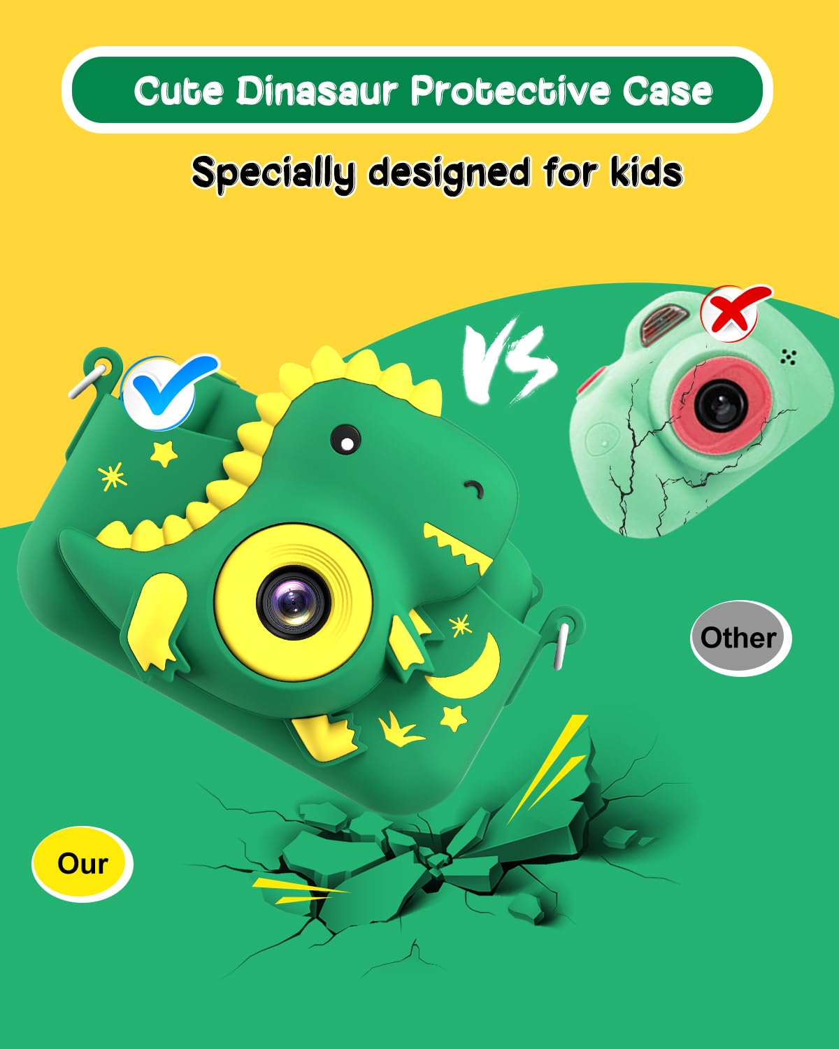 GREENKINDER Kinderkamera,2.0”-Bildschirm Kinder Kamera mit 32GB Karte, 20MP & 1080P HD Selfie Digitalkamera Kinder, Dinosaurier Geschenke für 3-12 Jahre Jungen und Mädchen