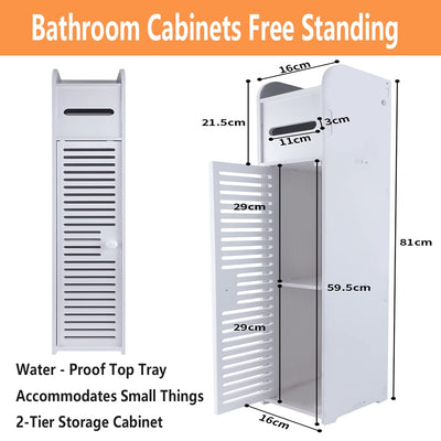 Toilettenschrank mit Toilettenpapierhalter, Badezimmerschrank Bad Hochschrank Badschrank Schmal, 81cm Freistehender Badezimmerschrank mit Ablagefach, 2 Fächer & Schublade, L16CM x W17CM x H81CM