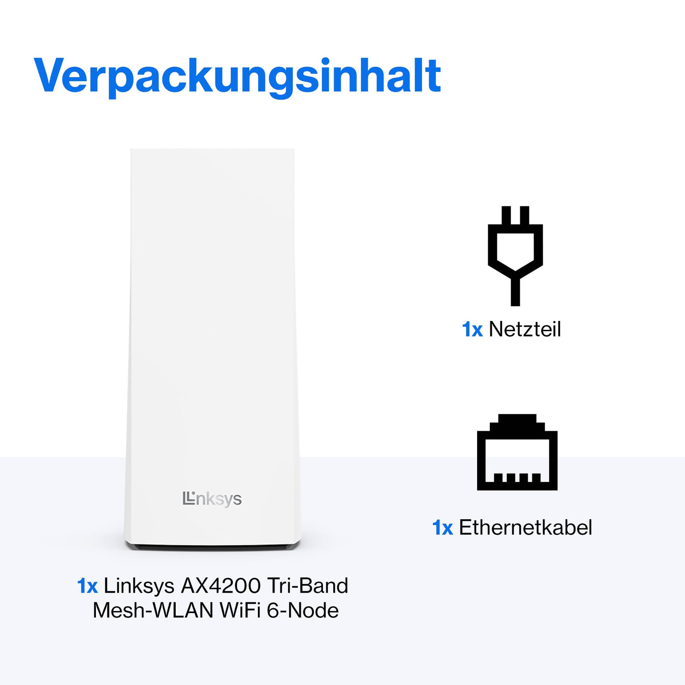 Linksys Velop MX4200 Tri-Band Mesh-WiFi 6-System (AX4200) WLAN-Router mit bis zu 260 m² Funkabdeckung, 3,5-mal schneller, für mehr als 40 Geräte – 1er-Pack, Weiß