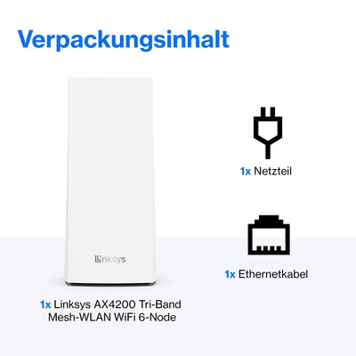 Linksys Velop MX4200 Tri-Band Mesh-WiFi 6-System (AX4200) WLAN-Router mit bis zu 260 m² Funkabdeckung, 3,5-mal schneller, für mehr als 40 Geräte – 1er-Pack, Weiß