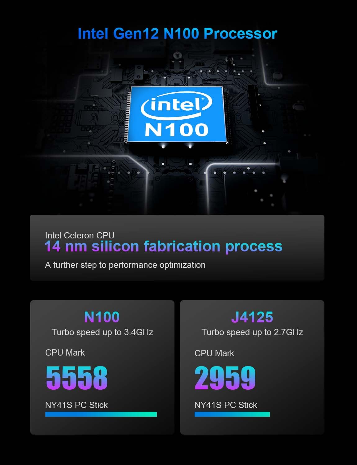 AWOW Mini PC Stick, Gen12 N100 Quad Core 3.40 GHz, Mini Computer Stick 8 GB DDR4 256 GB ROM, Wi-11 Pro mit Unterstützung für HDMI 2.0 und Mini DP 1.2 Dual 4K@60Hz, Gigabit Ethernet Port