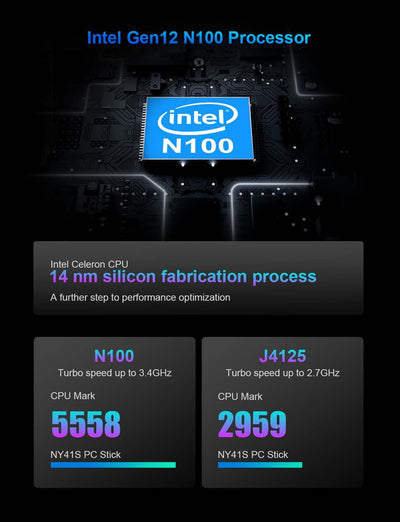 AWOW Mini PC Stick, Gen12 N100 Quad Core 3.40 GHz, Mini Computer Stick 8 GB DDR4 256 GB ROM, Wi-11 Pro mit Unterstützung für HDMI 2.0 und Mini DP 1.2 Dual 4K@60Hz, Gigabit Ethernet Port