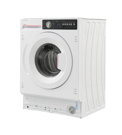 Sharp ES-NIB814BWB-DE Einbau-Waschmaschine Frontlader, B (A bis G), 8 kg, 1400 U/min, 15 Programme inkl. 15 min Kurzprogramm, AquaStop, Weiß