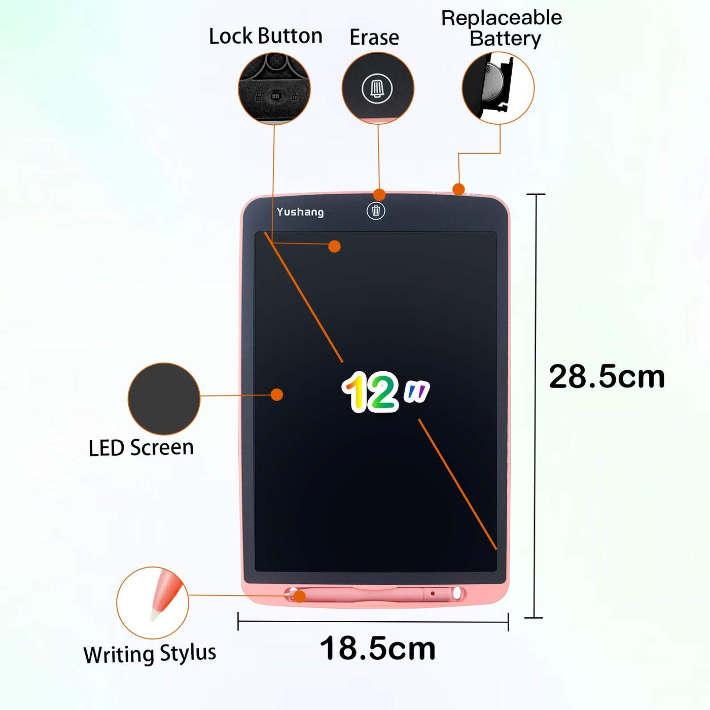 YUSHANG LCD Schreibtafel 12 Zoll Buntes LCD Zeichentablett Aldult LCD Notizblock Tragbare LCD Schreibtafel zum Schreiben von Malerei und Notizen(Rosa-12)