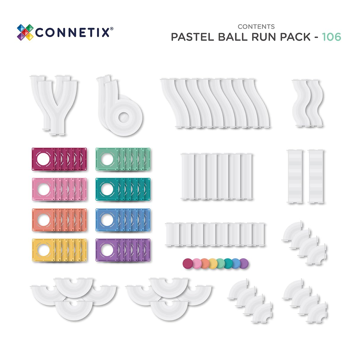 CONNETIX Magnetische Fliesen Pastell Ball Run Packen, 106 Stück