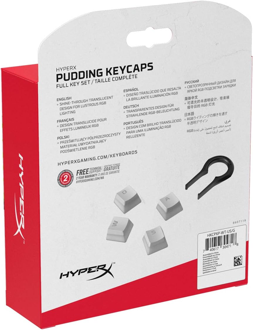 HyperX Pudding Keycaps – Vollständiger Tastensatz – PBT – {Weiß} – English (US) Layout – 104 Key, Hintergrundbeleuchtet, OEM Profil