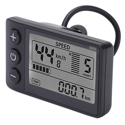 BOROCO Elektrofahrräder LCD Display,S866 24V 36V 48V Elektrisches E Bike Display,Fahrradzubehör Meter Bedienfeld mit Wasserdichtem Stecker (22.2 mm)
