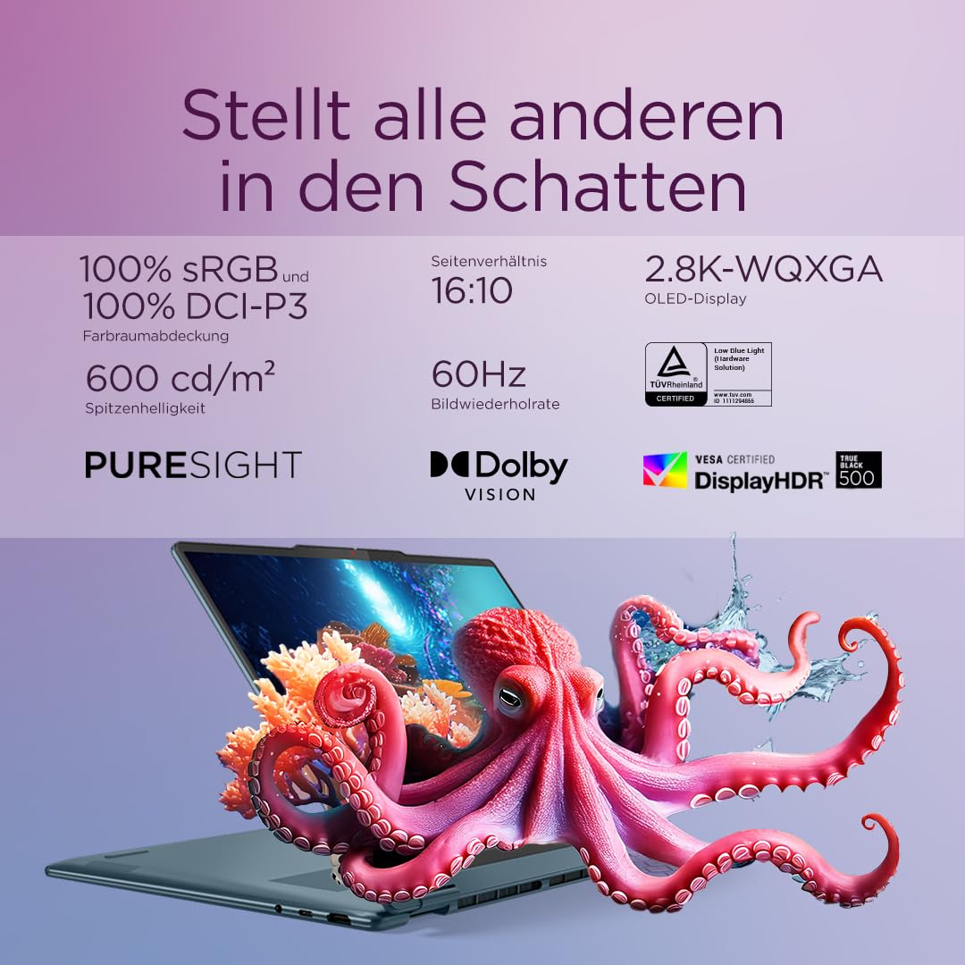 Lenovo Yoga 7 2-in-1 Laptop | Copilot+ PC | 14" WUXGA OLED Display | AMD Ryzen AI 5 | AMD Radeon Grafik | 16GB RAM | 512GB SSD | Win11 | QWERTZ | Tidal Teal | Inkl. Pen | 3 Monate Premium Care