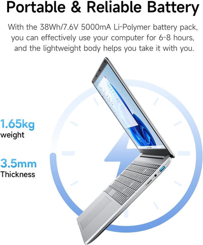 jumper Laptop 15,6 Zoll FHD Display, 12 GB RAM 640 GB ROM, Office 365, Prozessor 5305U Notebook, Akku 38 Wh, Zwei Stereo-Lautsprecher, Typ-C, USB 3.0, Digitale Tastatur