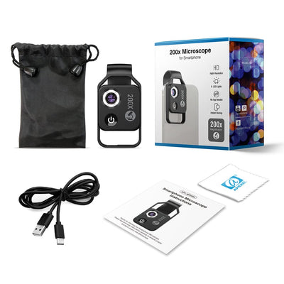 Evil eye 200 x Telefonmikroskop für Kinder Mini-Mikroskop mit CPL 2 Helligkeitsmodi Keine App erforderlich für Microworld