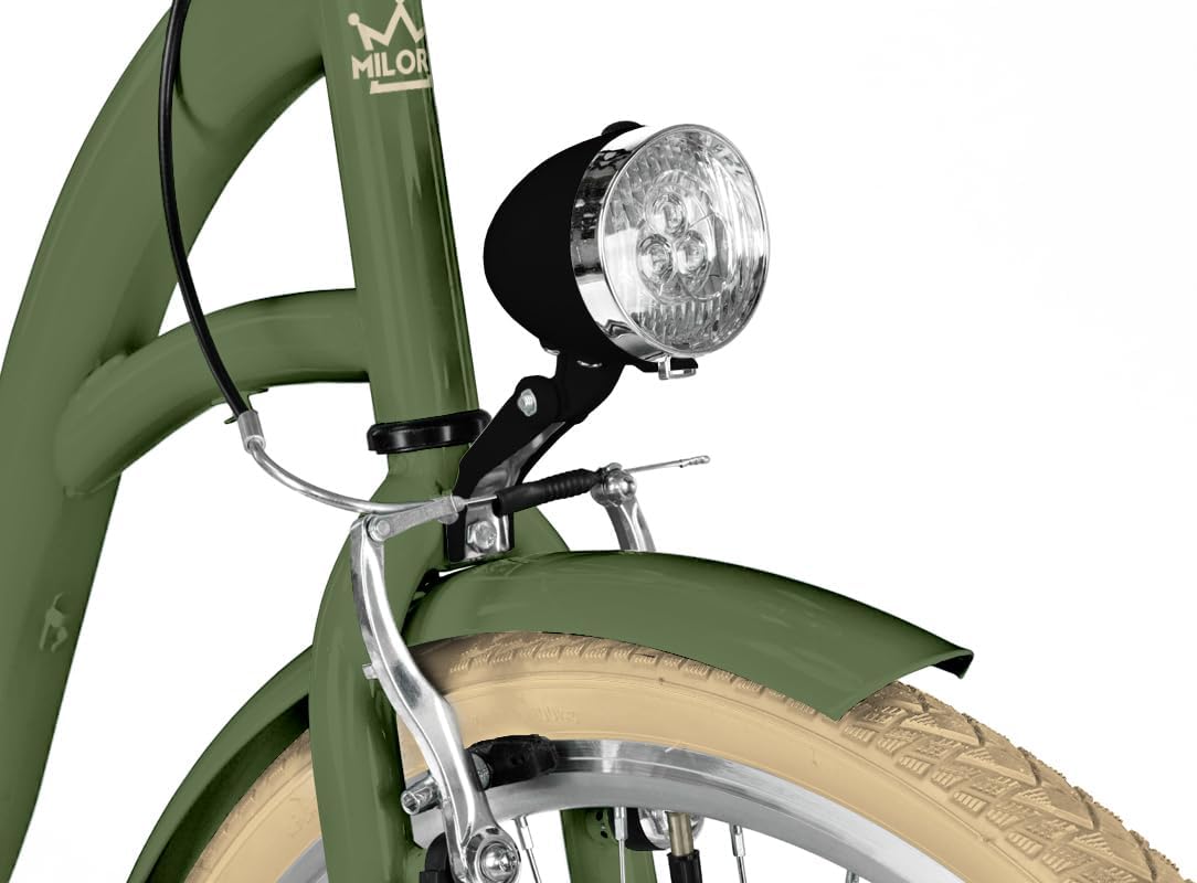 Balticuz OU Komfort Fahrrad Citybike Mit Weidenkorb Damenfahrrad Hollandrad Retro, 26 Zoll, Grün-Creme, 7-Gang