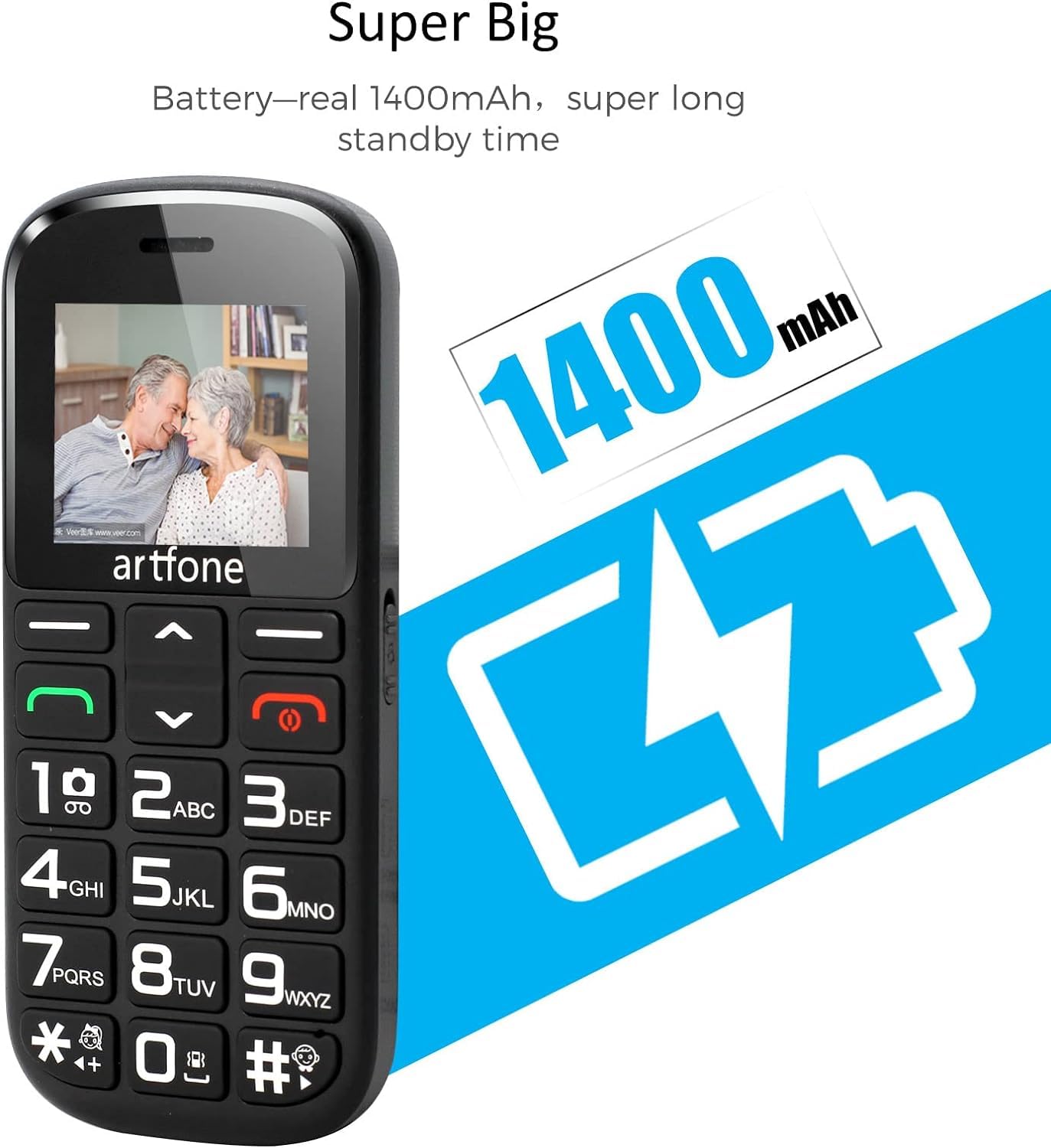 artfone 182 Seniorenhandy mit großen Tasten | Seniorenhandy ohne Vertrag | GSM Dual-SIM-Handy für Senioren mit Notruftaste |1.77 -Inch Rentner Handy |1400 mAh