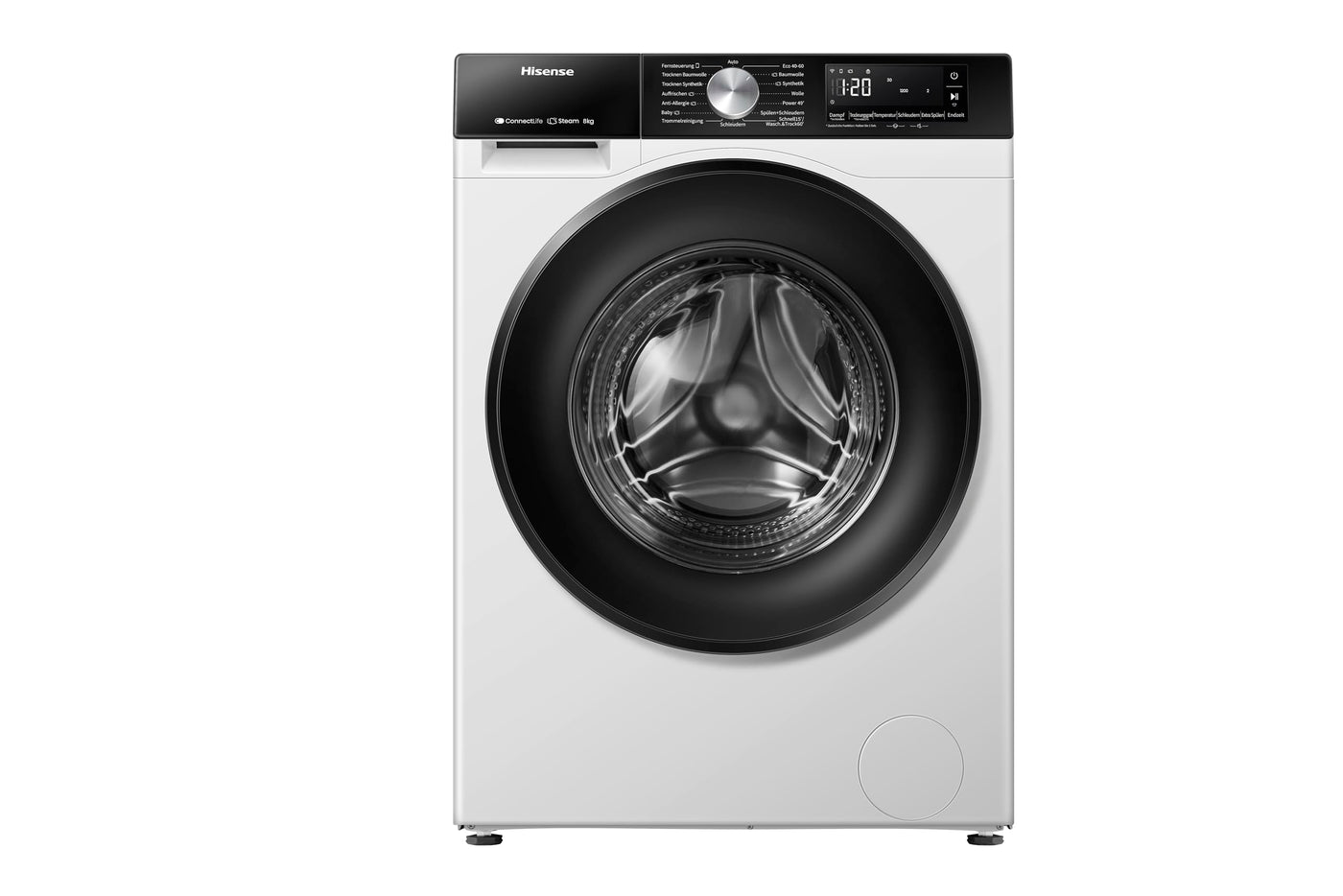 Hisense WD3S8043BW3 Waschtrockner/ConnectLife /16 Programme /8 KG, 54 Liter /1400 U/min/Dampffunktion/JetWash/Anti-Allergie Program/Auto Program/Eco Wash/Steam Refresh/Wolle/EEK A-D